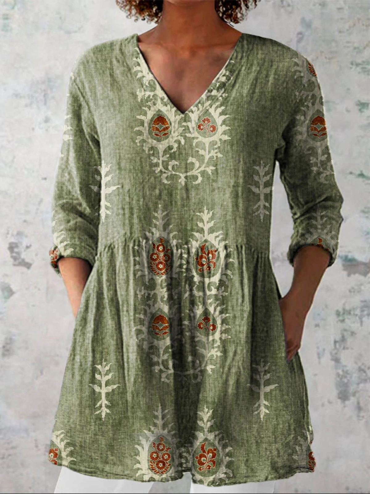 LONG BLOUSE WITH V-NECK FOR WOMEN