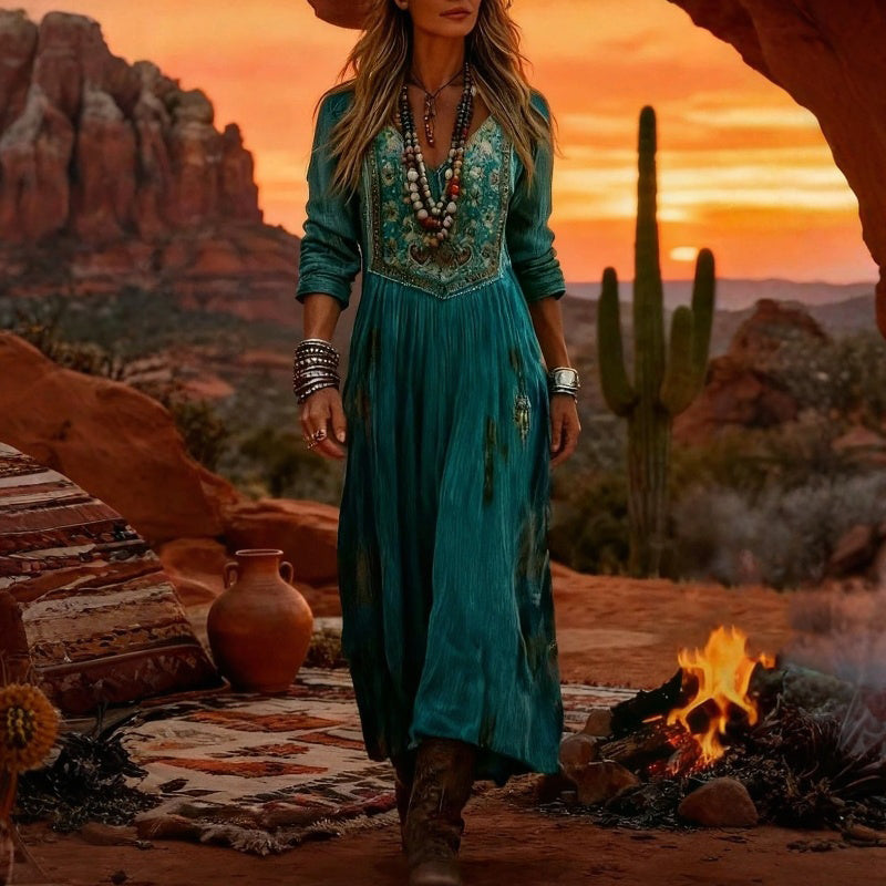 【Dolge Rokave】Vintage Oblačilo s Cvetličnim Tiskom