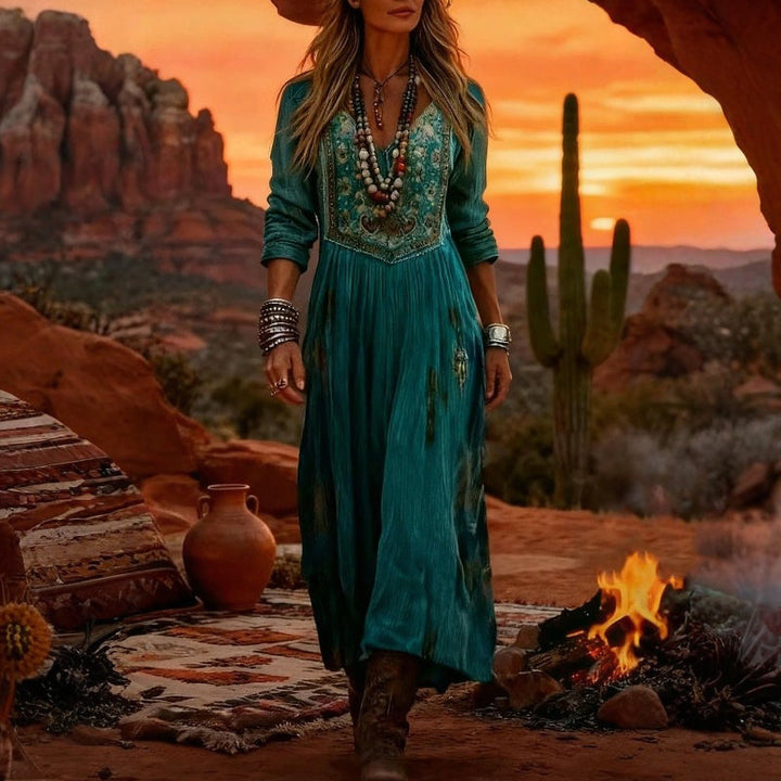 【Dolge Rokave】Vintage Oblačilo s Cvetličnim Tiskom