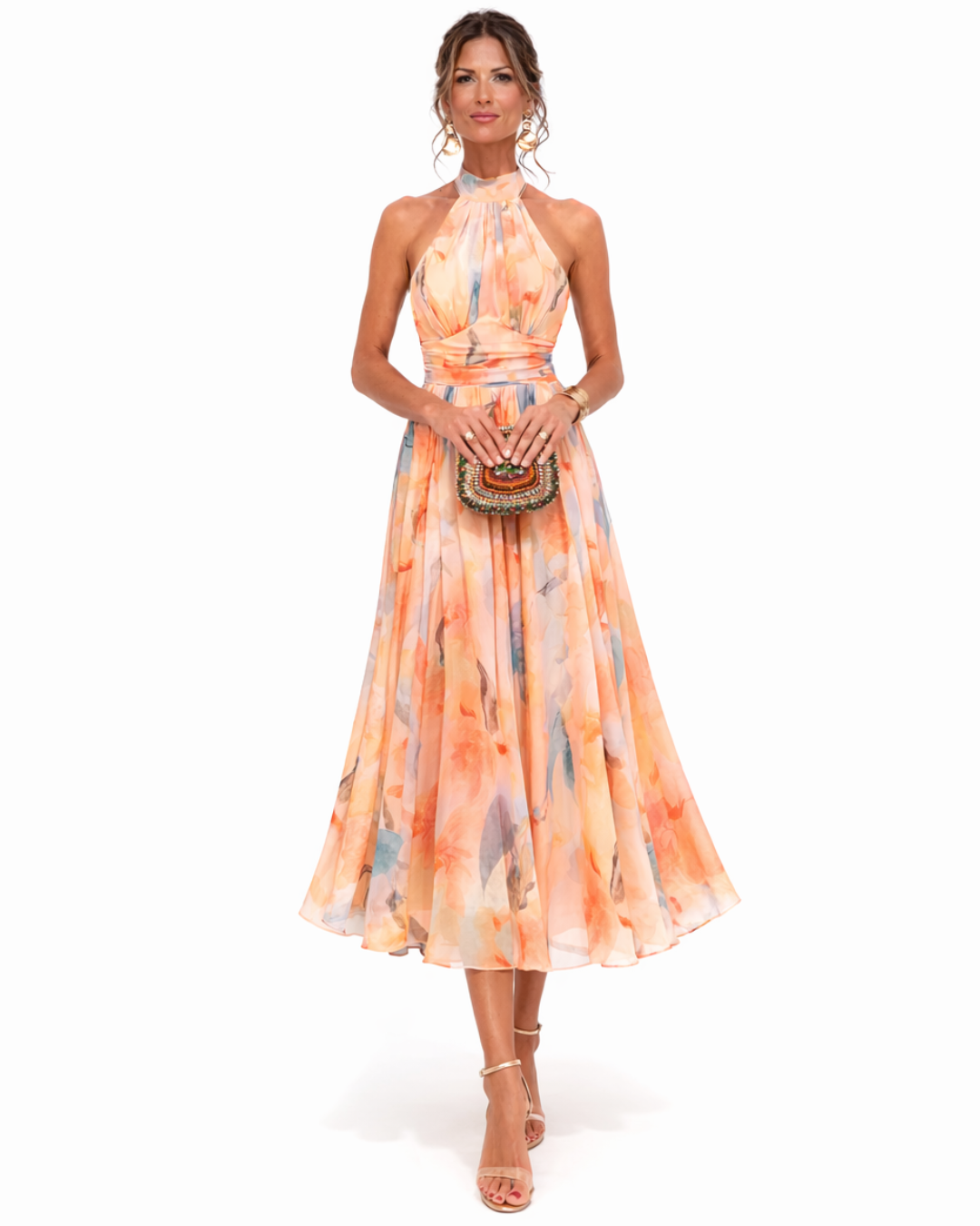 FLOWER PATTERN CHIFFON DRESS FOR WOMEN