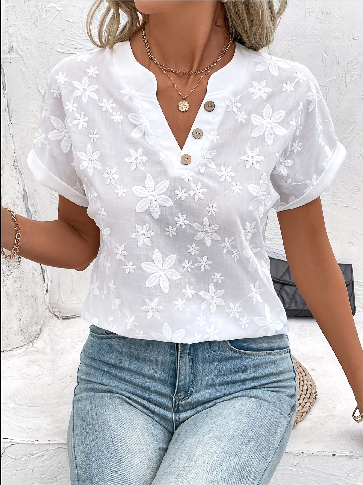 FLORELE BLOUSE WITH V-NECK FOR WOMEN