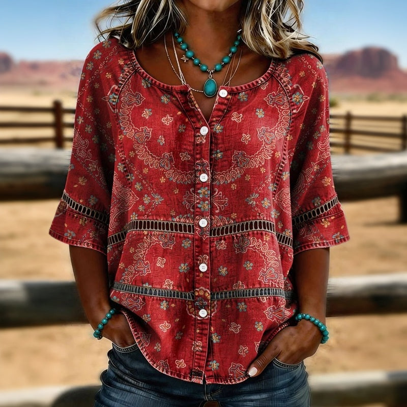 CLASSIC BLOUSE WITH ETHNIC PATTERN FOR WOMEN