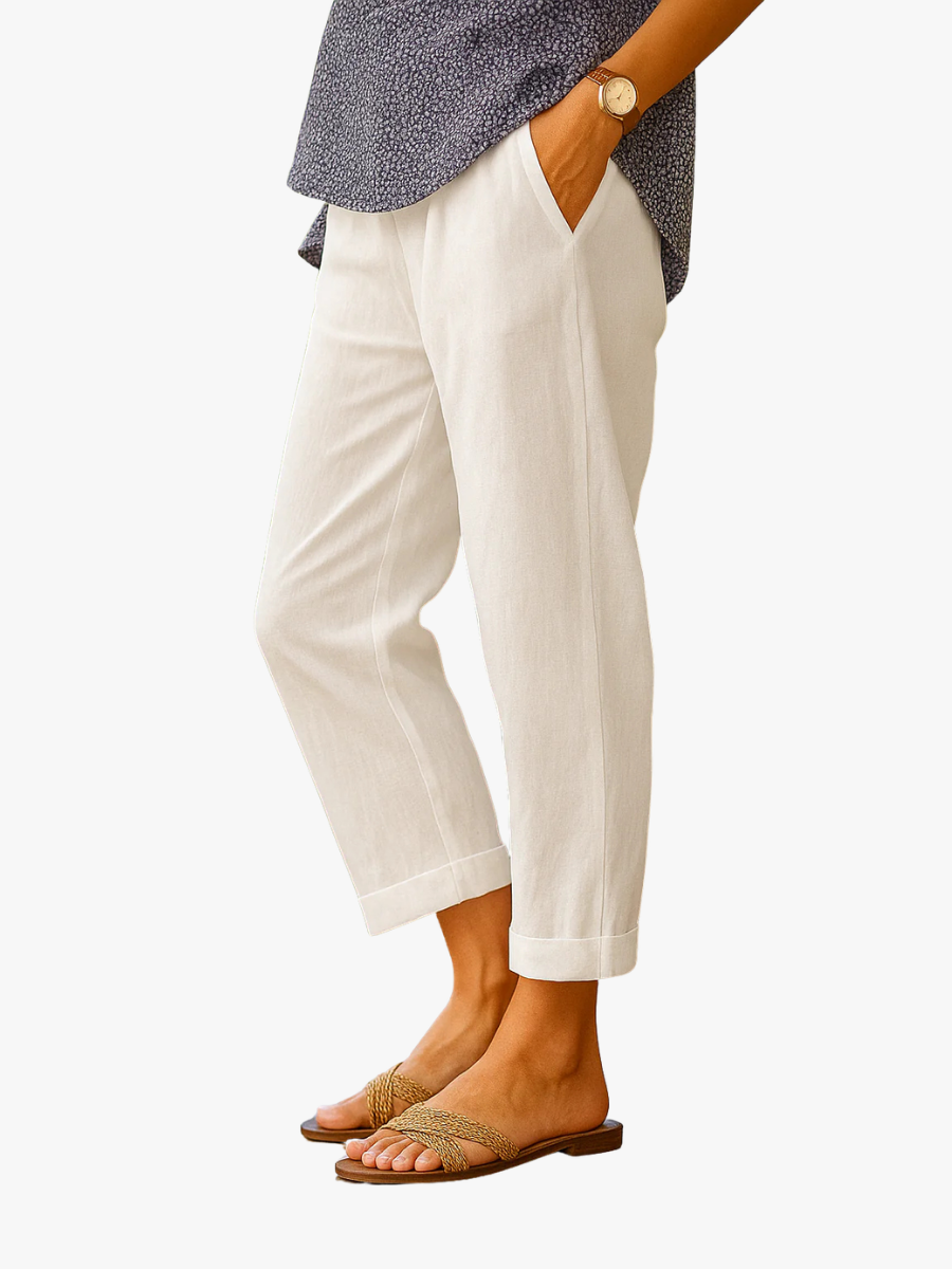 LINEN PANTS WITH RELAXED FIT FOR WOMEN