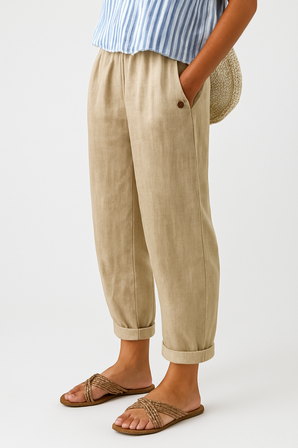 TAPERED LINEN MIX PANTS FOR WOMEN