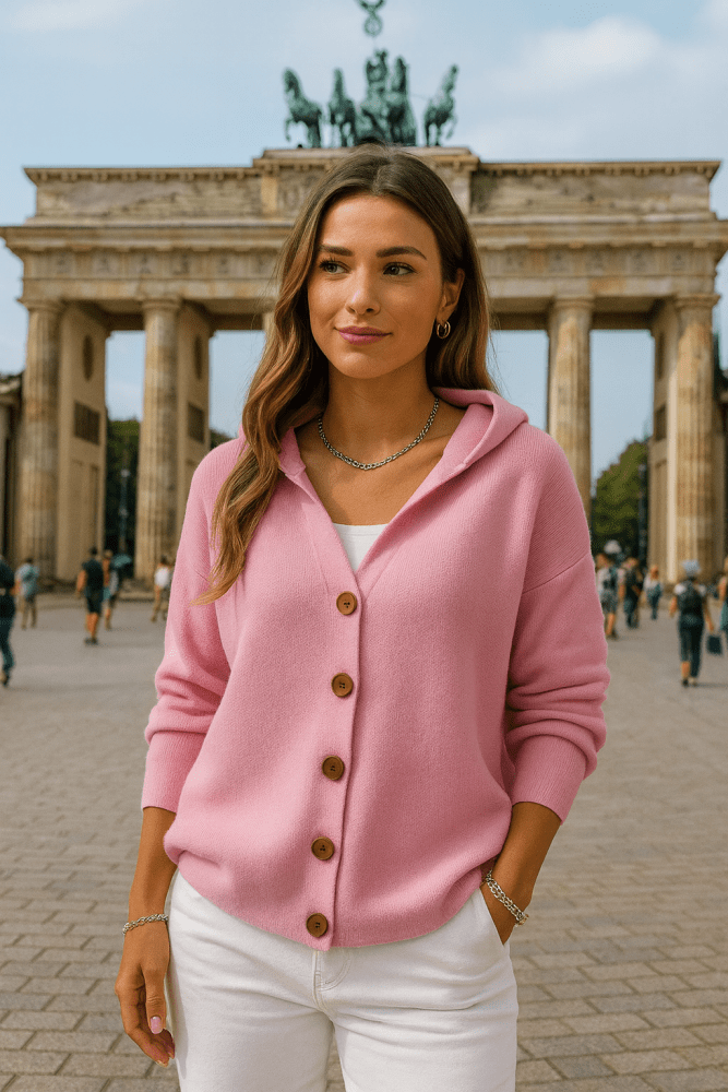 Felicia | Trendy pletena jakna s kapuco