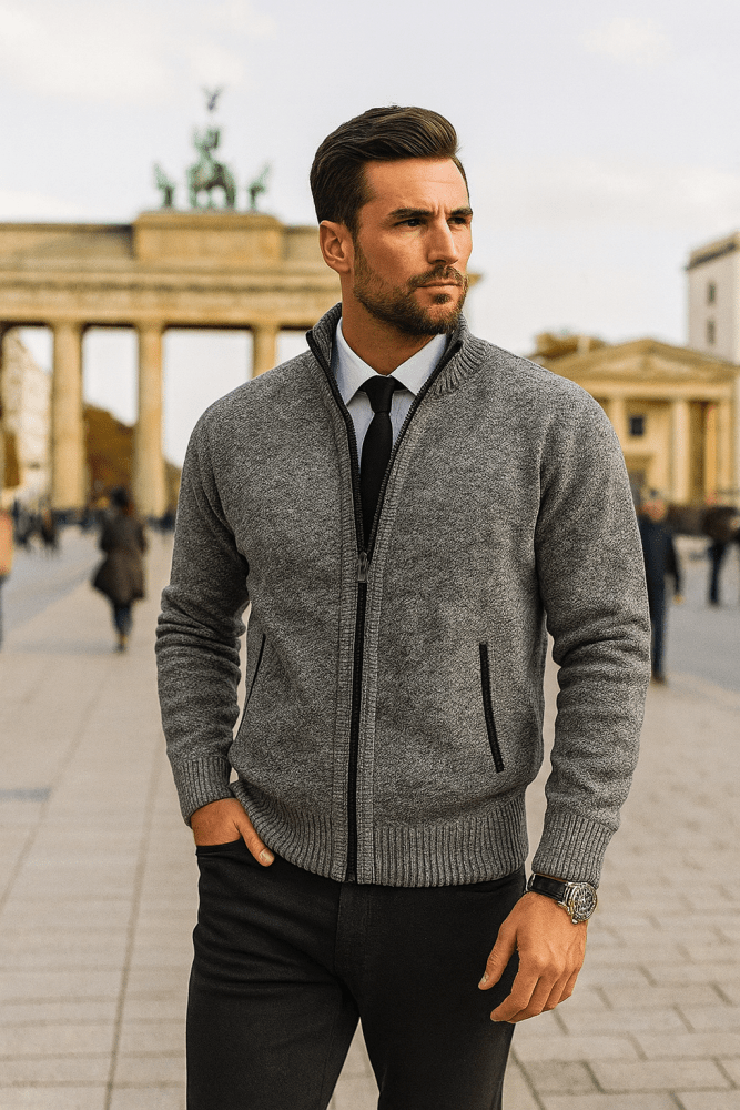 Leon | Pleten pulover z zadrgo in poudarjeno obliko