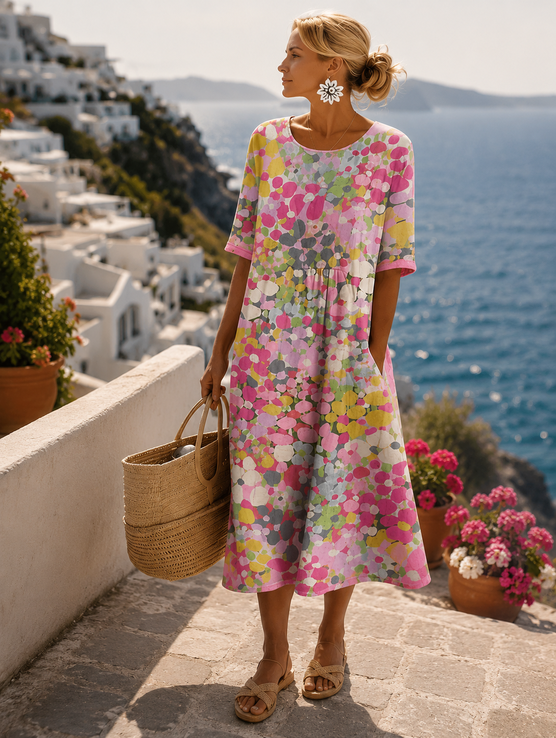 ELEGANT MIDI FLOWER DRESS FOR WOMEN