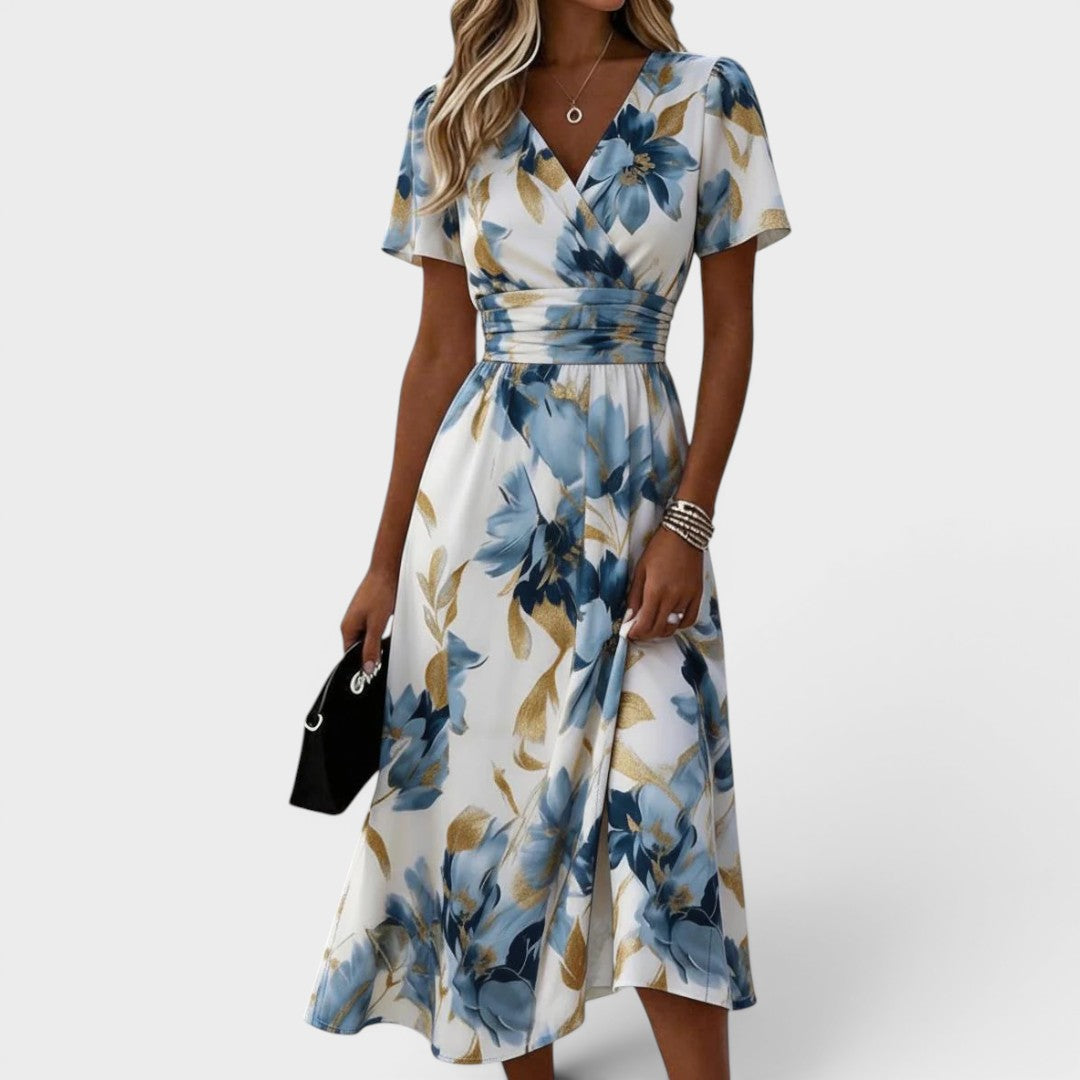 MODERN MID-LENGTH FLORAL DRESS FOR WOMEN