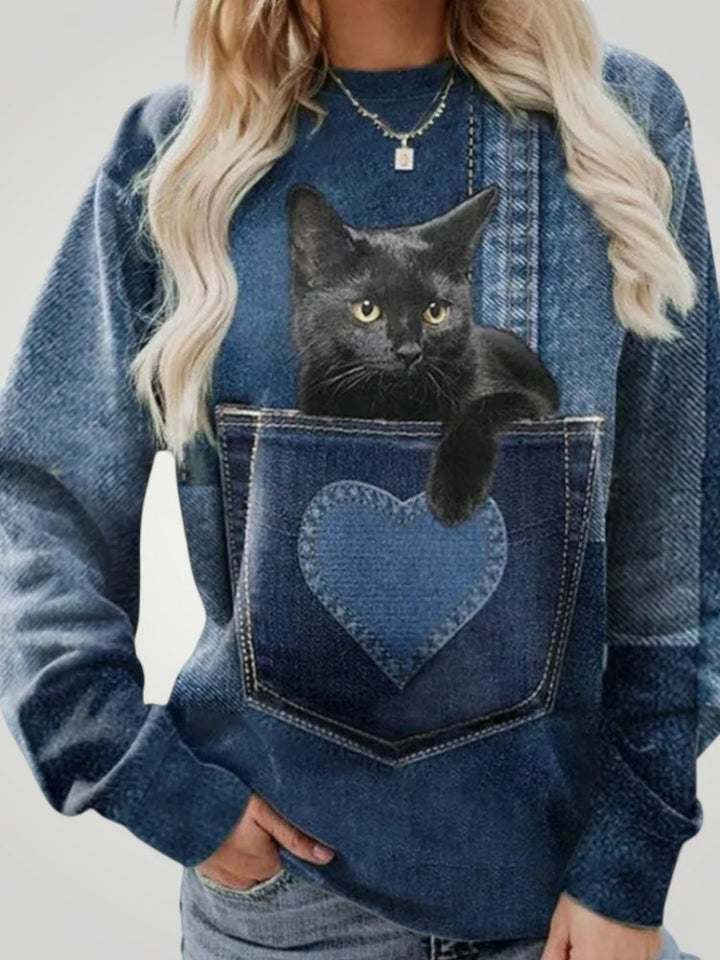 Irina | Eleganten pulover za ženske z igrivim motivom mačke