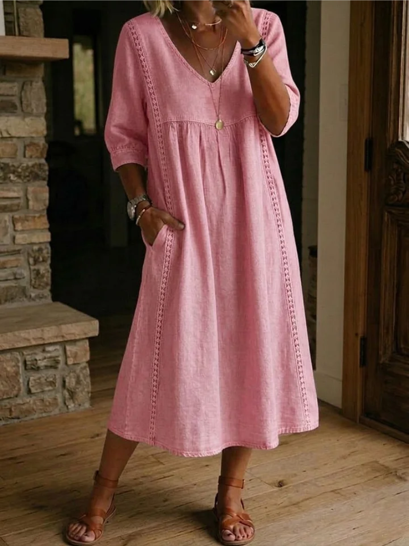 CLASSIC MIDI DRESS WITH V-NECK FOR WOMEN