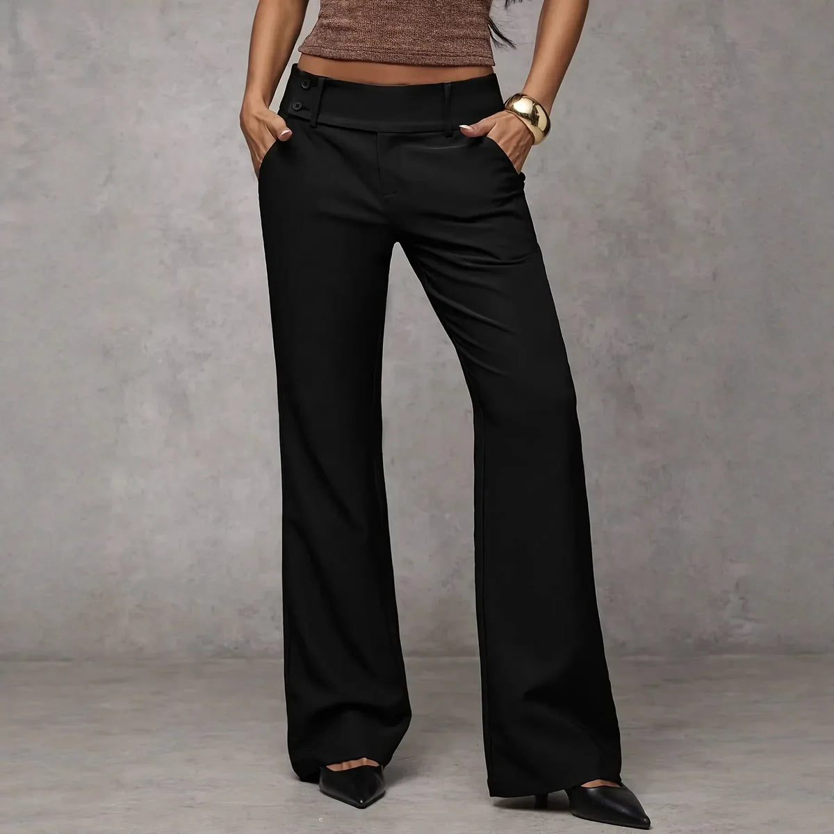 FLOWING PANTS WITH MID-RISE WAIST FOR WOMEN
