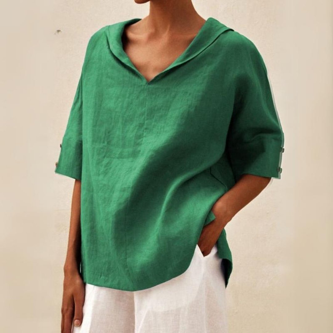 BUTTON-UP SHIRT WITH V-NECK FOR WOMEN