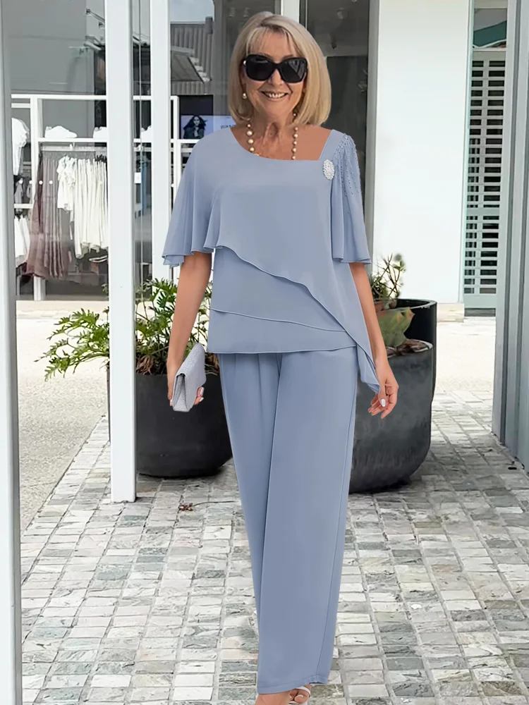 ELEGANTNI ŠIFONSKI KOMPLET S HLAČAMI ZA ŽENSKE