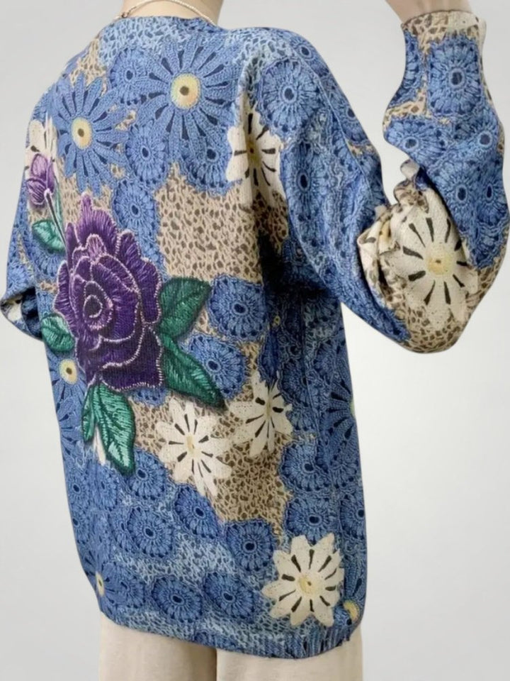 Leonora | Eleganten dolg rokav cardigan z cvetličnim vzorcem