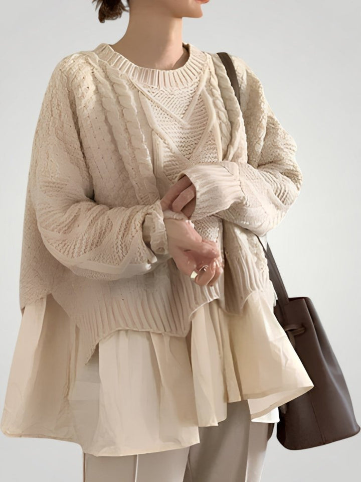 Hiltraud | Eleganten pleten pulover za ženske z polovičnim izrezom