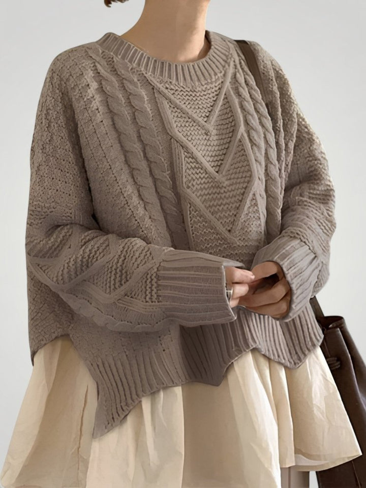 Hiltraud | Eleganten pleten pulover za ženske z polovičnim izrezom