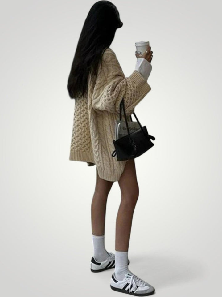 Irmelin | Oversized pleten pulover v barvi marelice