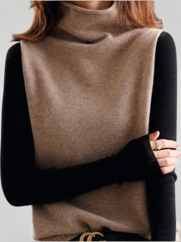 Kreszentia | Retro pulover z visokim ovratnikom in barvnim blokovnim dizajnom za elegantne trenutke